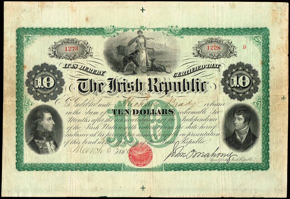1866 The Irish Republic 'Fenian' Bond for Ten Dollars at Whyte's Auctions