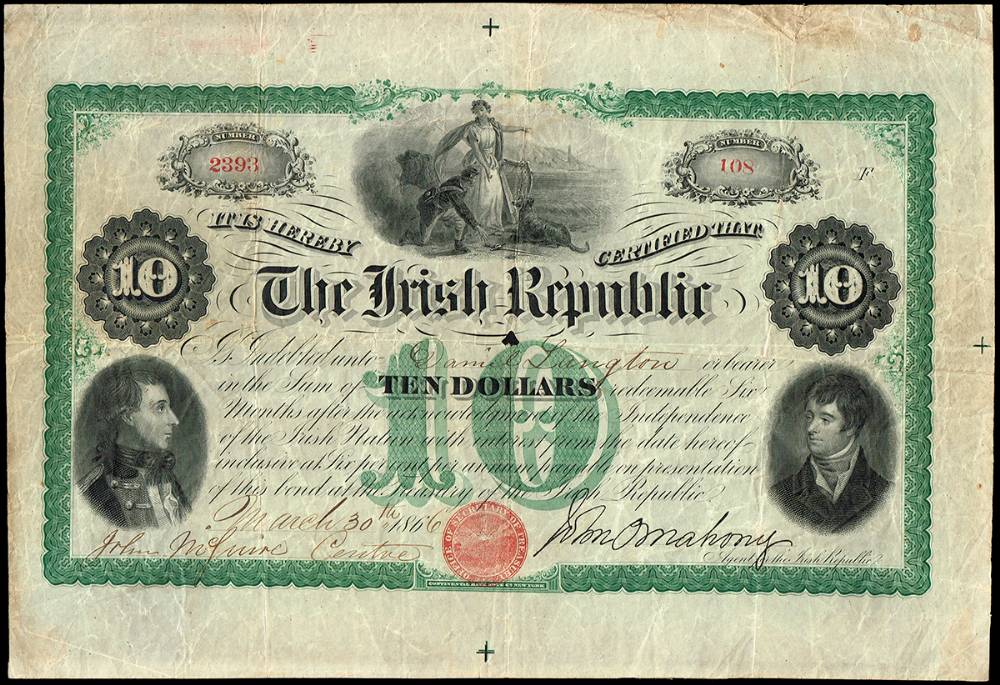 1866 The Irish Republic 'Fenian' Bond for Ten Dollars. at Whyte's Auctions