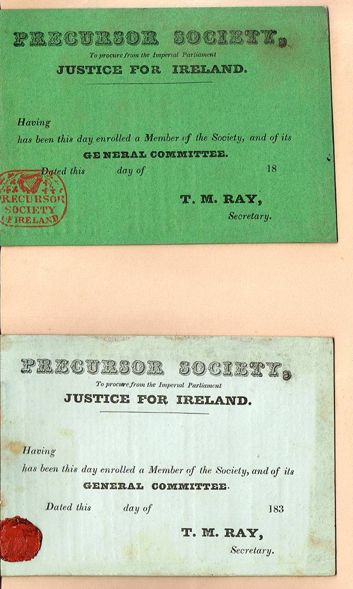 1836-1848. National Repeal Association presentation collection of  membership cards, invitations, and certificates. (38) at Whyte's Auctions
