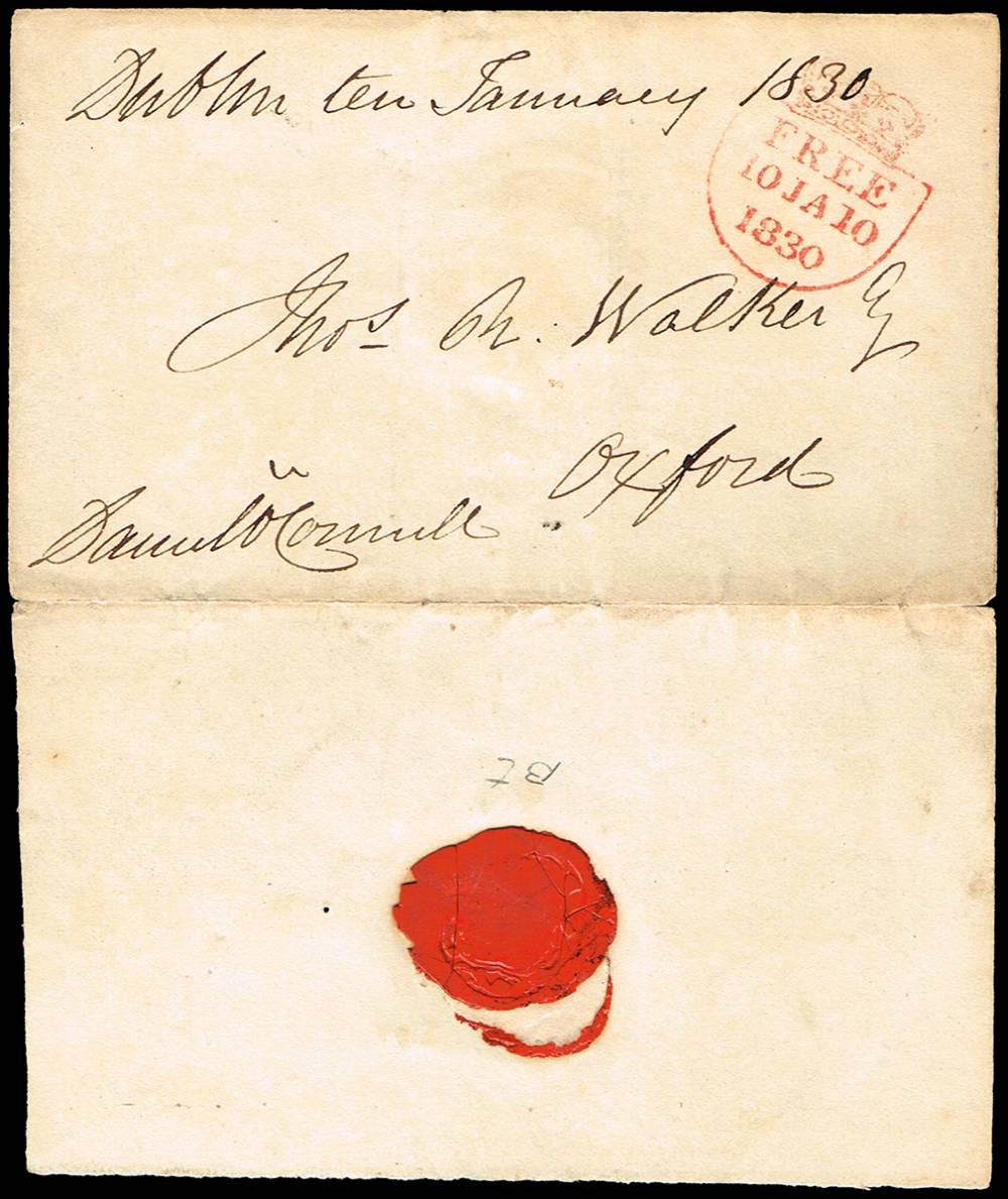 1830 (10 January) front and back of an envelope signed by Daniel O'Connell at Whyte's Auctions