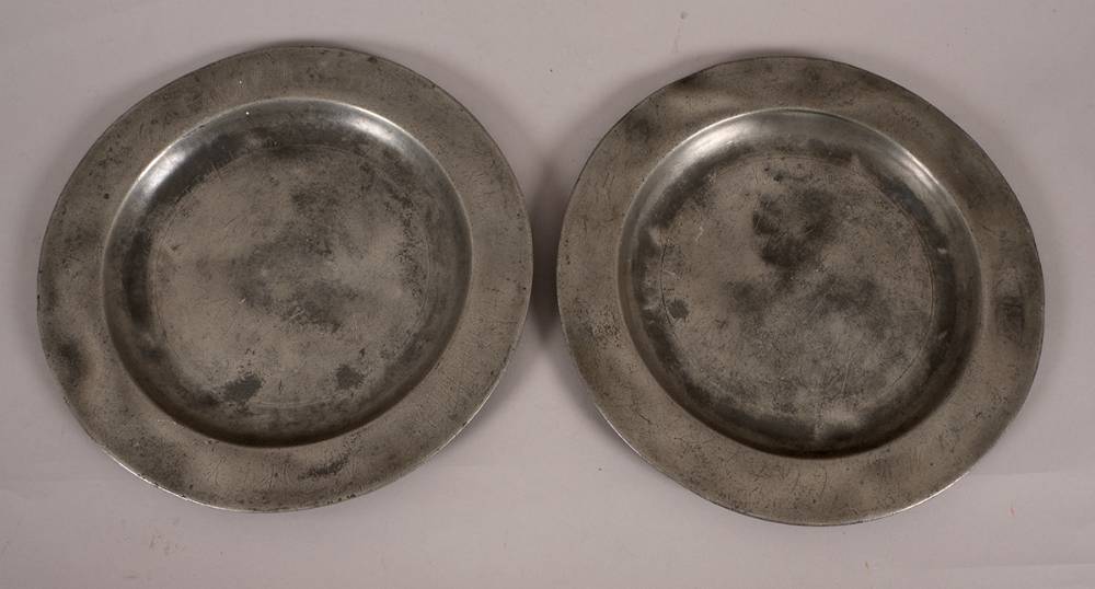 Late 19th century pewter dinner plates, etched by various people, possibly students at The Royal Irish Academy of Music. at Whyte's Auctions