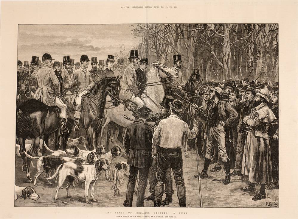 1881-1882 large prints 'Stopping A Hunt' and 'Demonstration on Mr Parnell's Estate'. at Whyte's Auctions