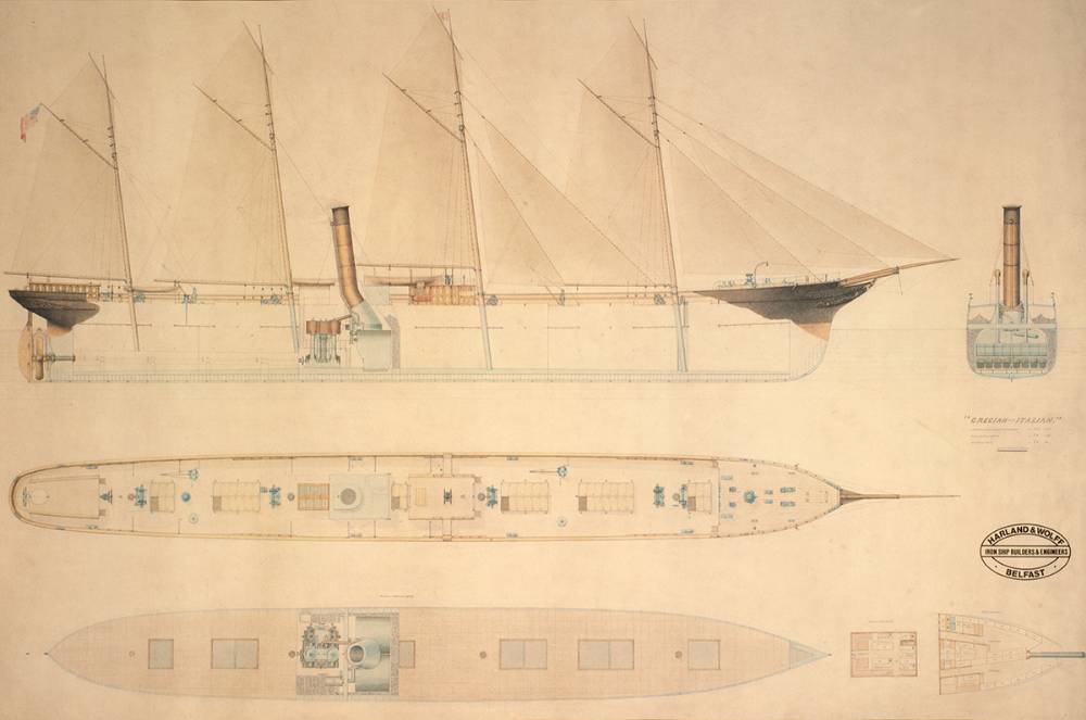 1861. Harland & Wolff Belfast drawings for SS Grecian and SS Italian at Whyte's Auctions