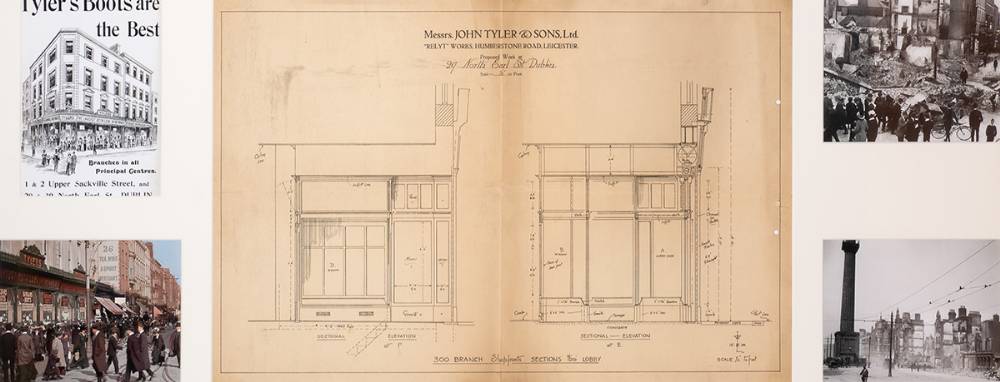 [1916]. Circa 1900. Tyler's shoe shop, North Earl Street architect's drawing with photographs. at Whyte's Auctions