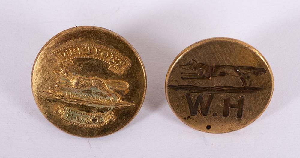 19th century fox hunting livery gilt buttons for Wexford (3) and Westport (2) at Whyte's Auctions