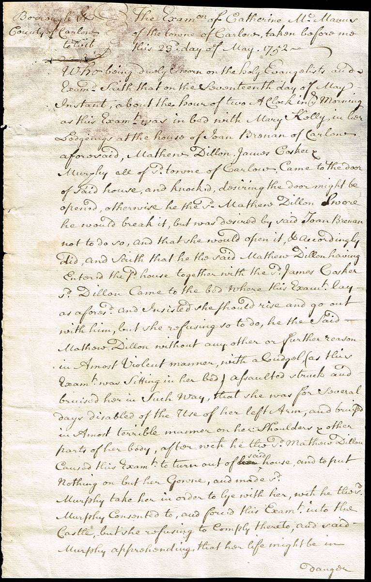 1752 (September) Depositions from two women who were attacked and raped in Carlow at Whyte's Auctions
