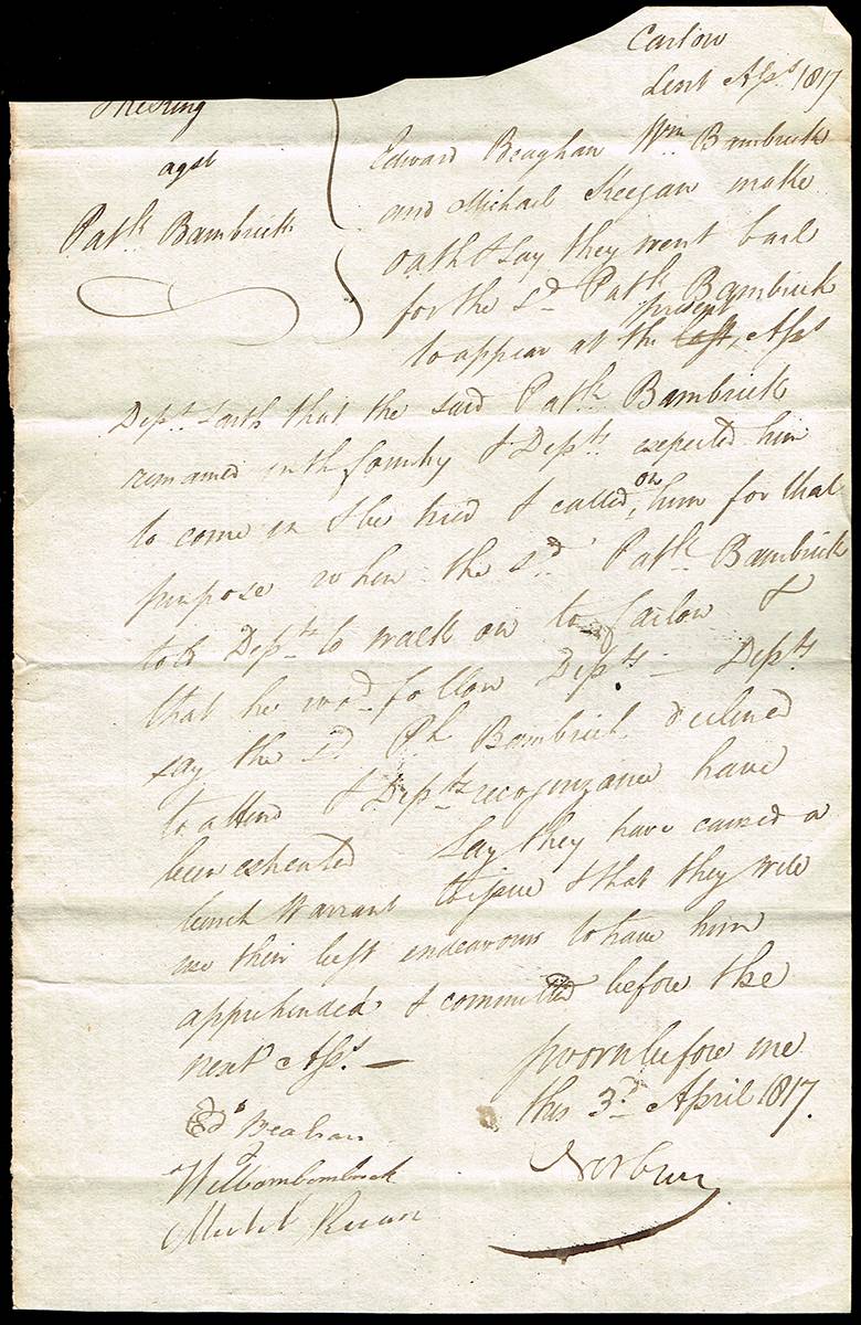 1801 - 1817 . Lord Kilwarden / Lord Norbury - Several manuscript legal statements relating to Carlow at Whyte's Auctions