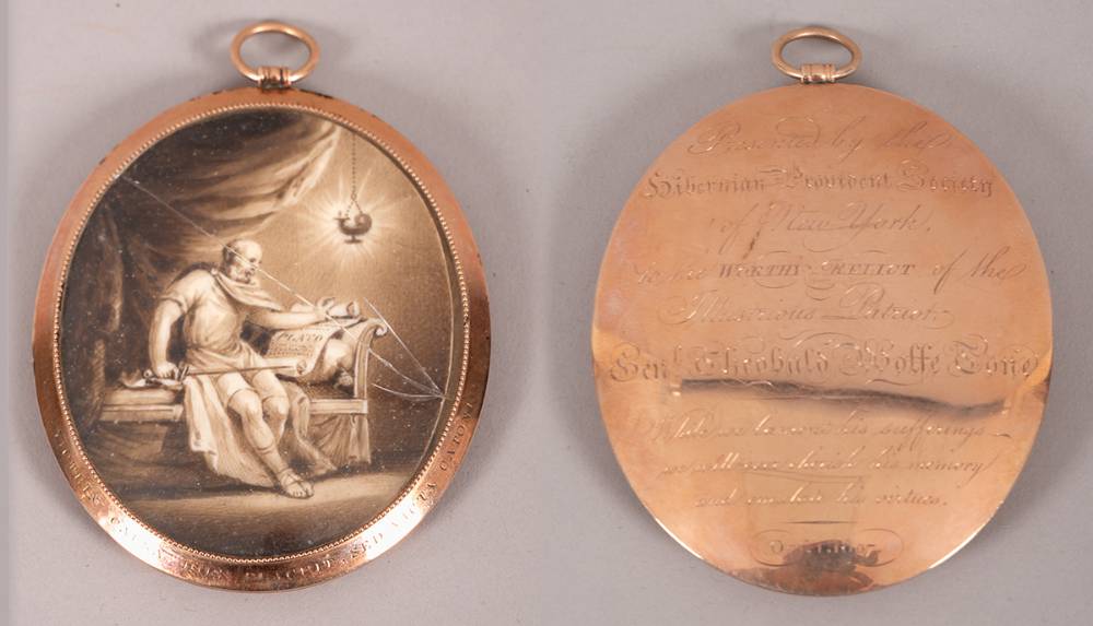 [1798]. A gold memorial pendant presented to Wolfe Tone's widow, Matilda Tone. at Whyte's Auctions