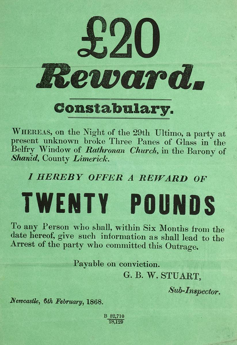1868 (6 February) Royal Irish Constabulary reward poster. at Whyte's Auctions