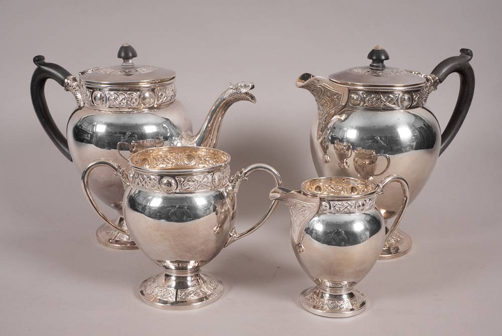 Celtic Revival four piece silver tea set, by Edmond Johnston, Dublin, 1916. at Whyte's Auctions