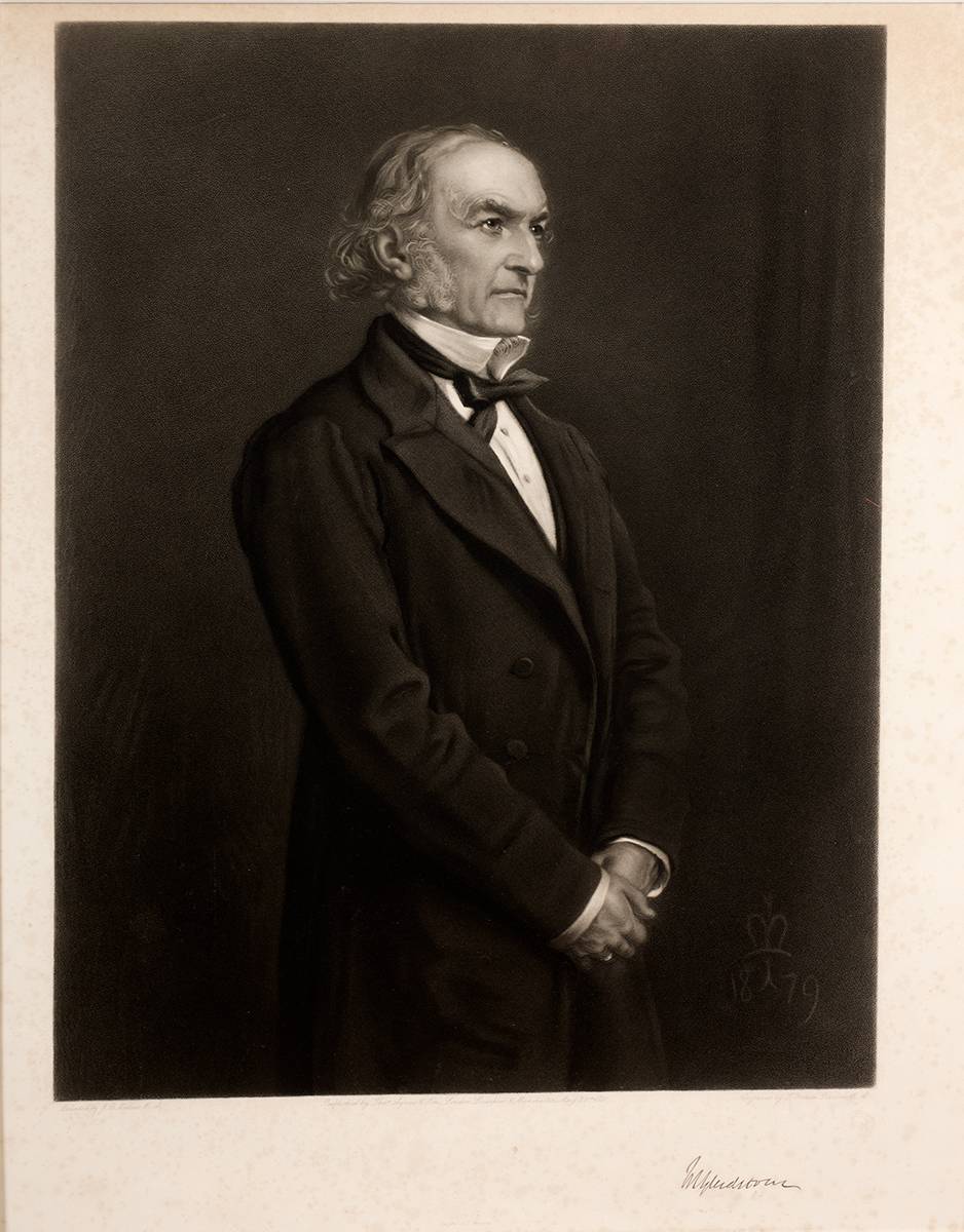 Late 19th century engraving of a portrait of William Gladstone, signed by Gladstone. at Whyte's Auctions
