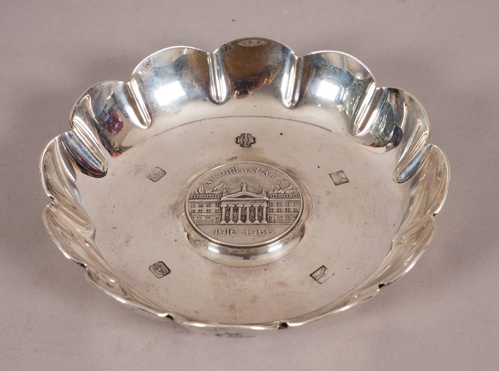 1916 Rising 50th Anniversary silver dish with inset silver commemorative medal. at Whyte's Auctions