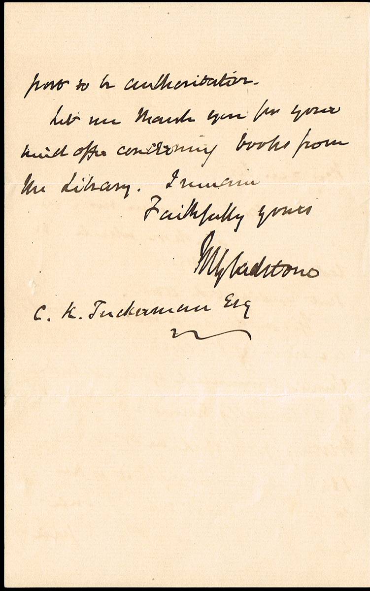1887(15 June) and 1888 (17 January) postcard and a letter to an American diplomat. from W.E. Gladstone in his hand. at Whyte's Auctions