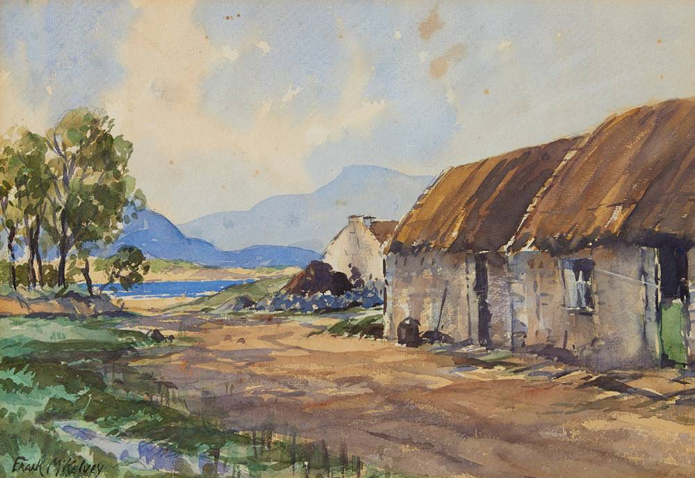 THATCHED COTTAGES, WEST OF IRELAND by Frank McKelvey RHA RUA (1895-1974) at Whyte's Auctions