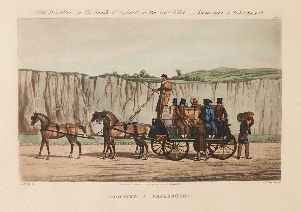 CAR TRAVELLING IN THE SOUTH OF IRELAND IN THE YEAR 1856, BIANCONI'S ESTABLISHMENT (COMPLETE SET OF SIX) by Michael Angelo Hayes sold for 750 at Whyte's Auctions
