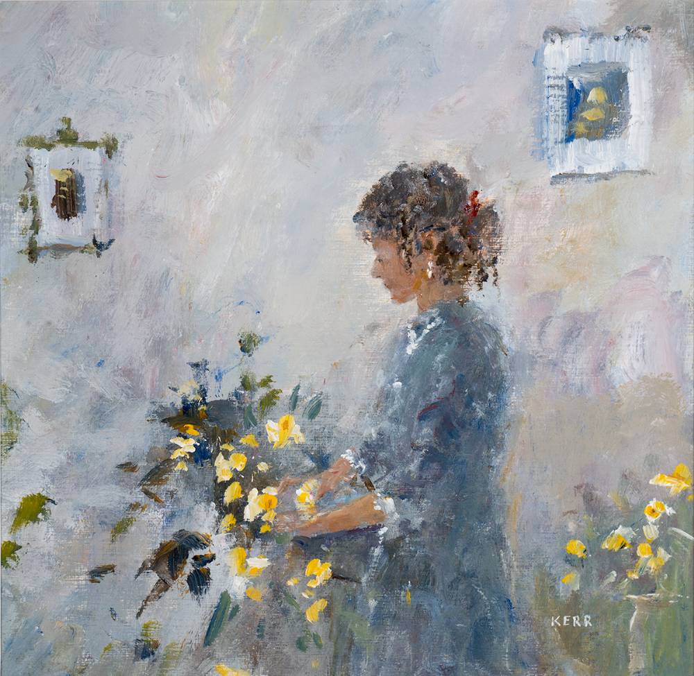 ARRANGING FLOWERS by Tom Kerr sold for 200 at Whyte's Auctions