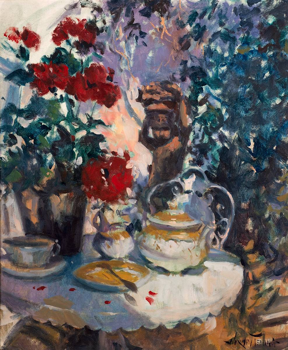 STILL LIFE WITH FLOWERS AND TEAPOT by Norman Teeling (b.1944) at Whyte's Auctions