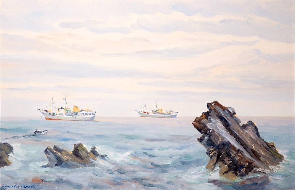 IRISH LIGHTSHIPS AT BLACK CASTLE, WICKLOW TOWN by Stanley Pettigrew (1927-2022) at Whyte's Auctions
