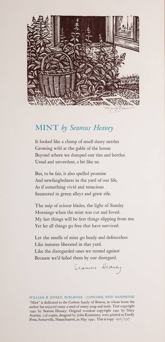 MINT by Seamus Heaney sold for 320 at Whyte's Auctions