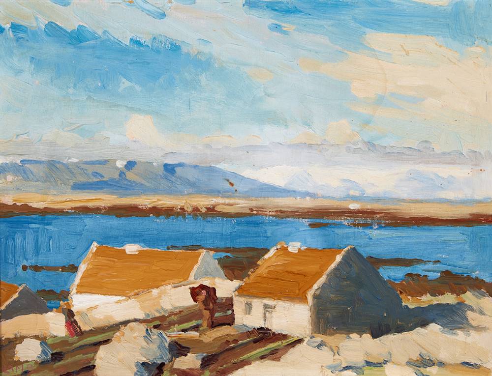 COTTAGES BY A LAKE, WEST OF IRELAND by Charles Vincent Lamb RHA RUA (1893-1964) at Whyte's Auctions