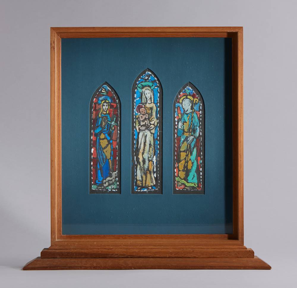 ST. PATRICK, MADONNA AND CHILD and ST. BRIGID (ORIGINAL DESIGN FOR STAINED GLASS WINDOW IN BLACKROCK CHURCH, COUNTY DUBLIN) by Evie Hone HRHA (1894-1955) at Whyte's Auctions