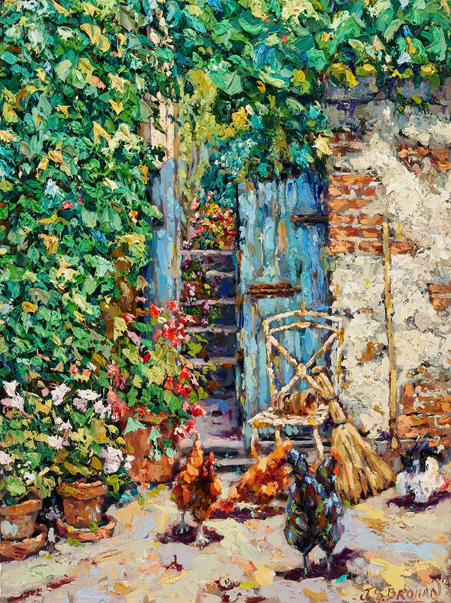 CHICKENS BY A COTTAGE DOOR by James S. Brohan sold for 4,200 at Whyte's Auctions