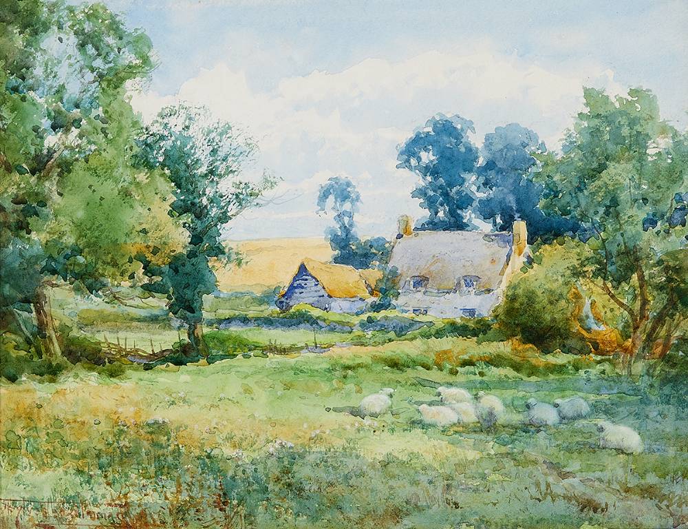 FLOCK OF SHEEP BEFORE A COTTAGE by Henry John Sylvester Stannard RBA FRSA (British, 1870-1951) at Whyte's Auctions