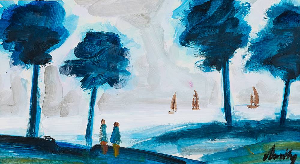 FIGURES WITH TREES AND SAILBOATS by Markey Robinson (1918-1999) at Whyte's Auctions