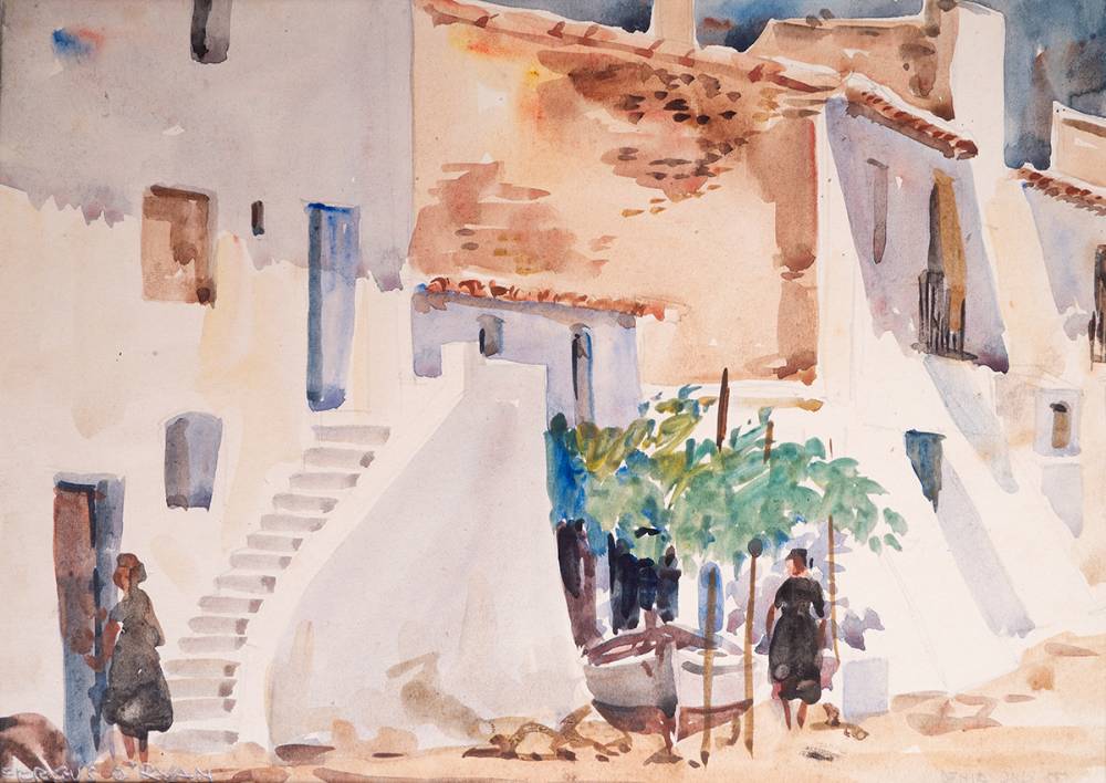 STREET SCENE, DNIA, SPAIN, 1955 by Fergus O'Ryan sold for 130 at Whyte's Auctions