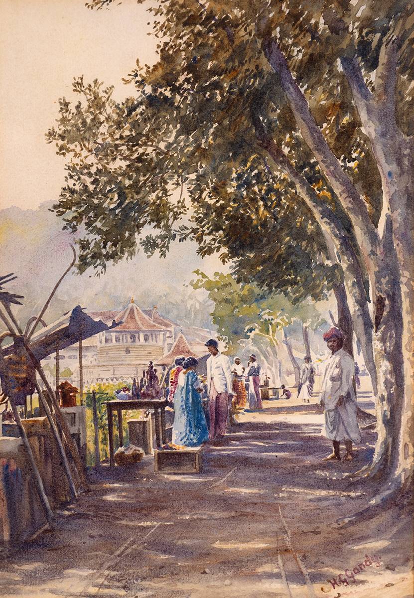 TEMPLE OF THE TOOTH, KANDY, WITH STREET SELLERS, SRI LANKA, c.1925 by Henry George Gandy (1879-1950) at Whyte's Auctions