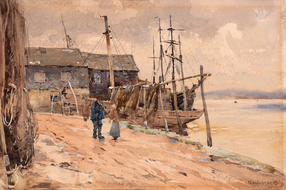 FIGURES IN A HARBOUR SCENE by Claude Hayes RI ROI (1852-1922) at Whyte's Auctions