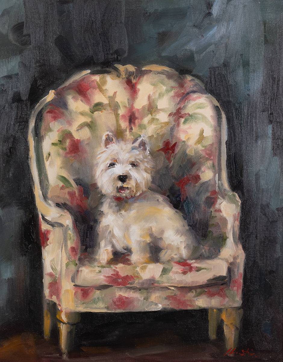DOG ON A CHAIR by Lorraine Christie (b.1967) at Whyte's Auctions