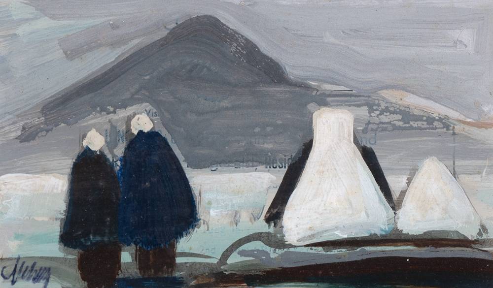 EVENING WALK, FIGURES WITH COTTAGES by Markey Robinson (1918-1999) at Whyte's Auctions