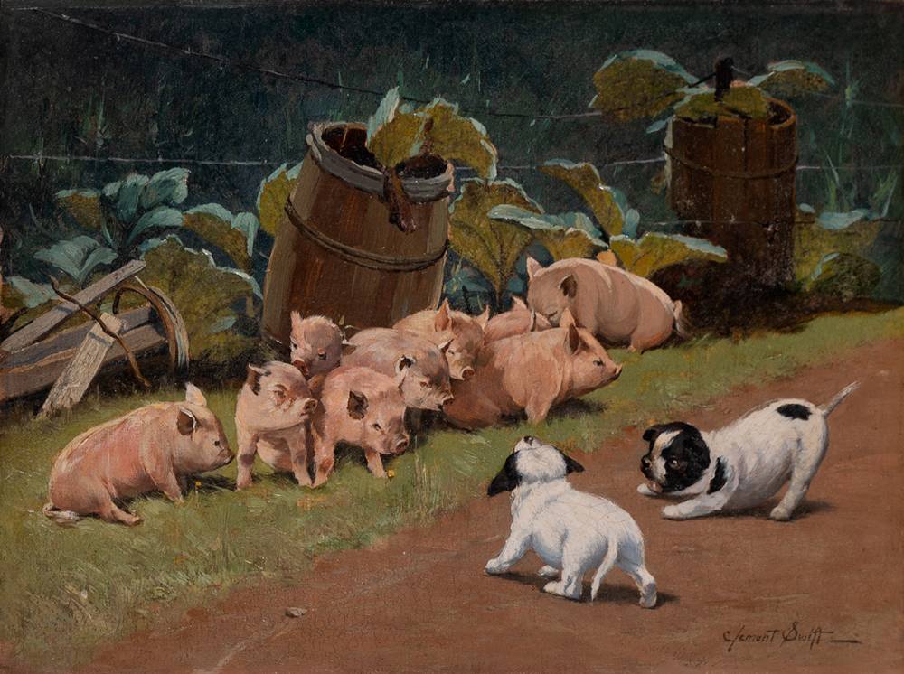 PUPPIES AND PIGLETS by Clement Nye Swift (1846-1918) at Whyte's Auctions
