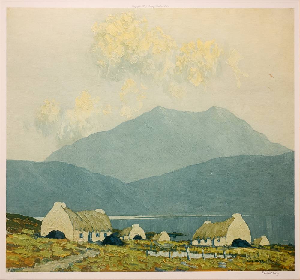 PEAT STACKS AND COTTAGES BY A LAKE, CONNEMARA by Paul Henry sold for 1,400 at Whyte's Auctions