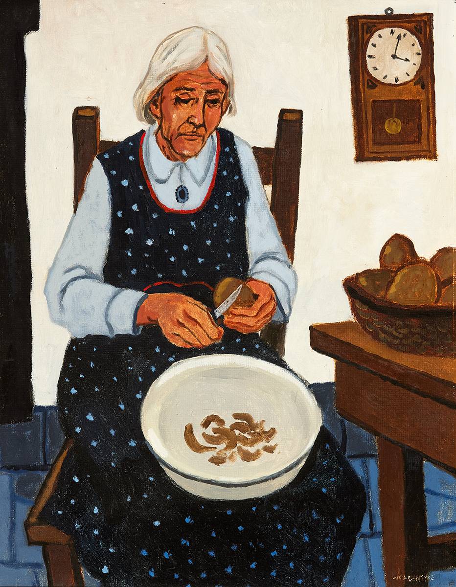 WOMAN PEELING POTATOES by James MacIntyre RUA (1926-2015) at Whyte's Auctions