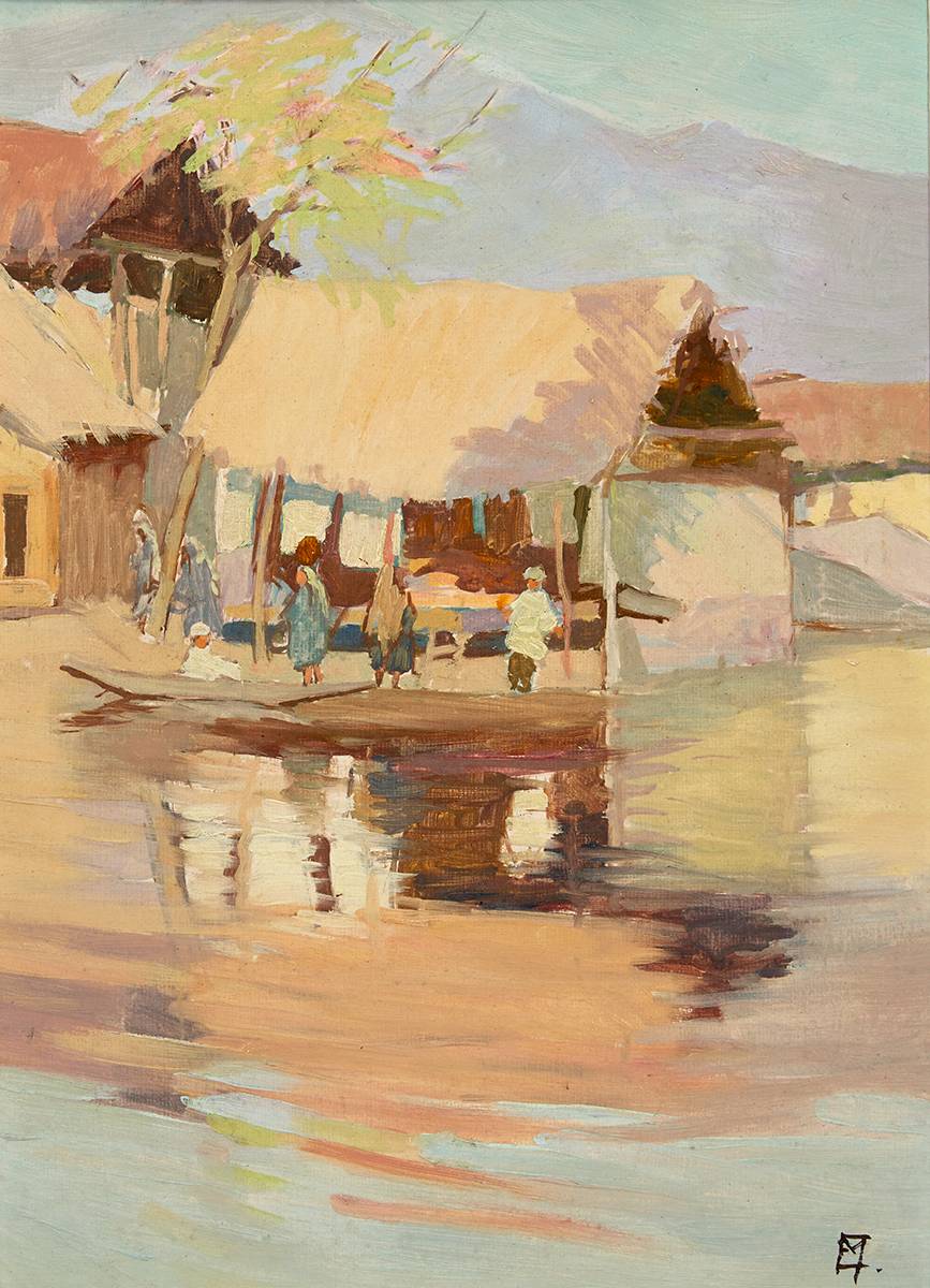 INDIAN VILLAGE BY RIVER BANK by Eileen Murray sold for 1,400 at Whyte's Auctions