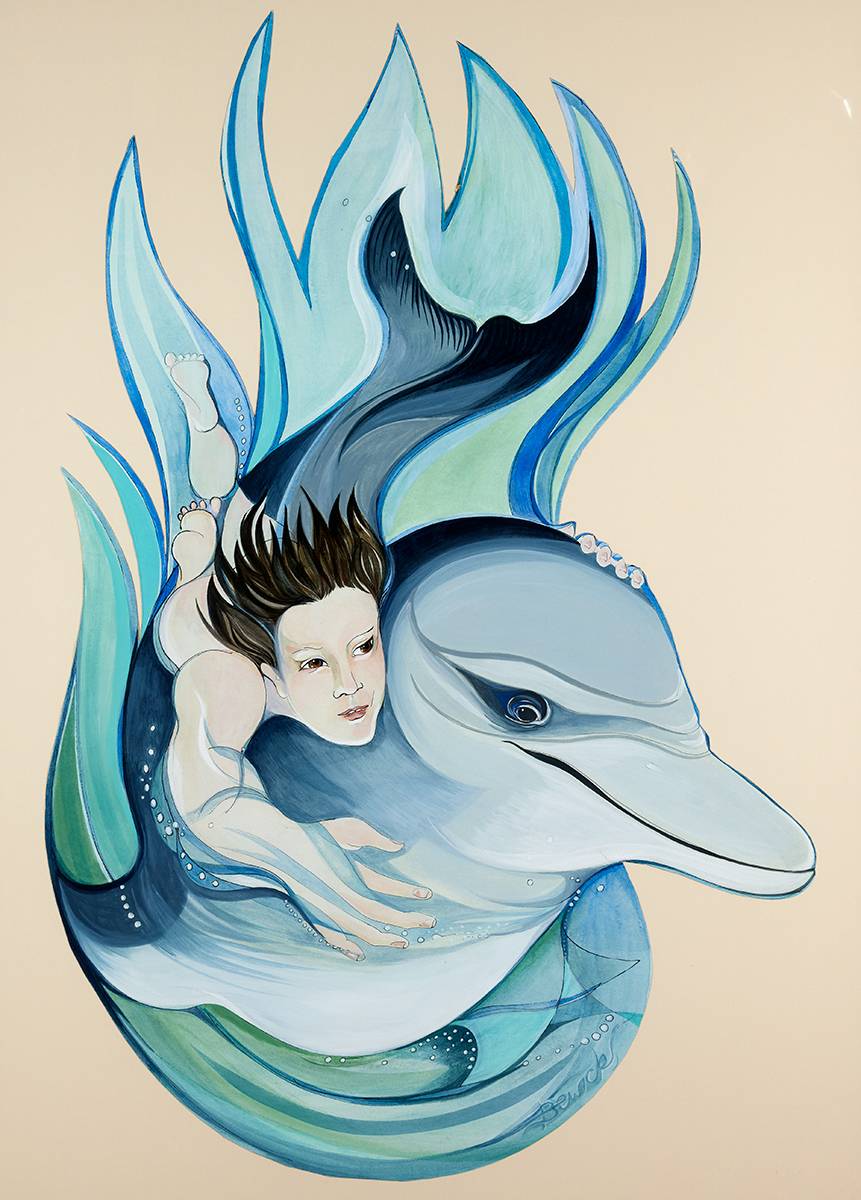 COVER ILLUSTRATION FOR A BOY AND A DOLPHIN by Pauline Bewick RHA (1935-2022) at Whyte's Auctions