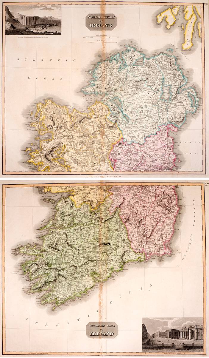 1817 coloured maps: Northern Part of Ireland and Southern Part of Ireland by Hewitt for Thomson. at Whyte's Auctions