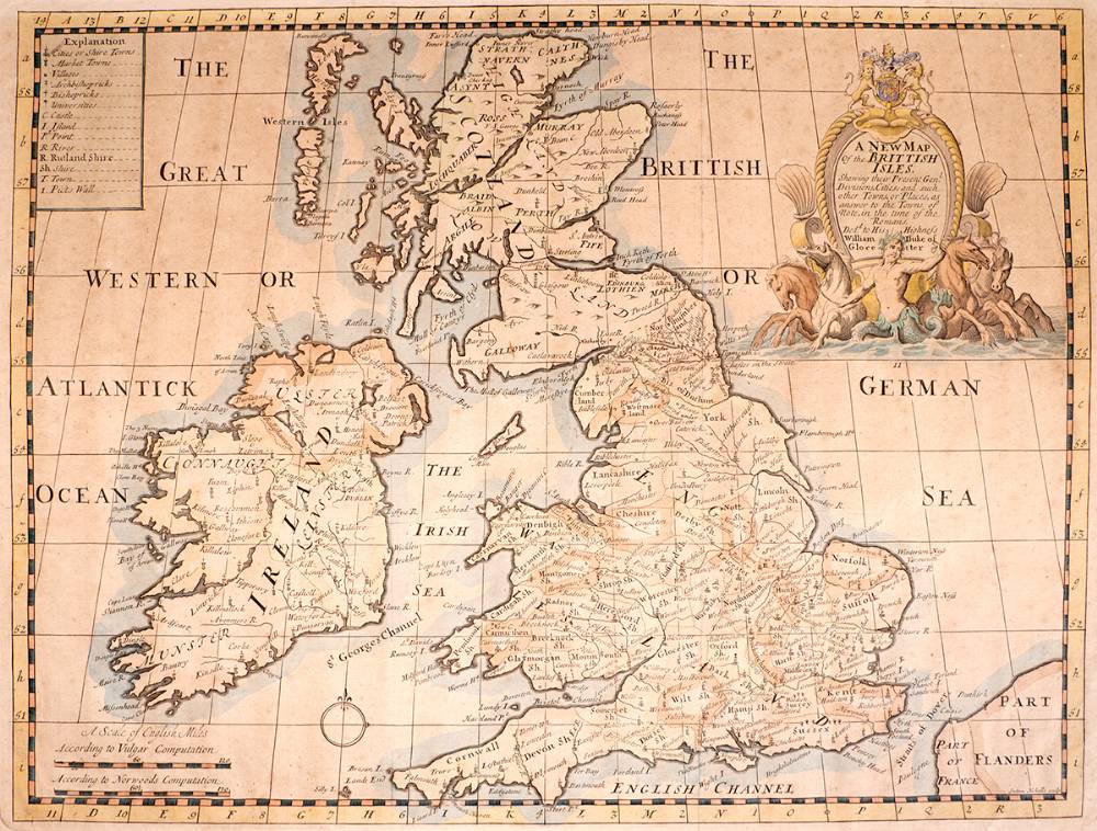 1701. 'A new map of the Brittish Isles' by Edward Wells engraved by Sutton Nicholls at Whyte's Auctions