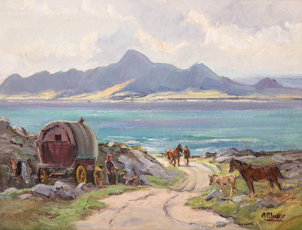 TRAVELLERS IN A COASTAL SCENE by Anne Primrose Jury sold for 520 at Whyte's Auctions