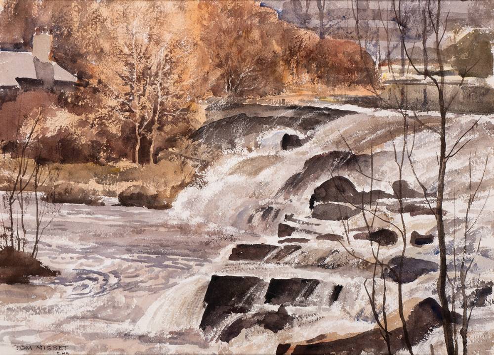 THE WATERFALL, RIVER DODDER, DONNYBROOK, DUBLIN by Tom Nisbet RHA (1909-2001) at Whyte's Auctions