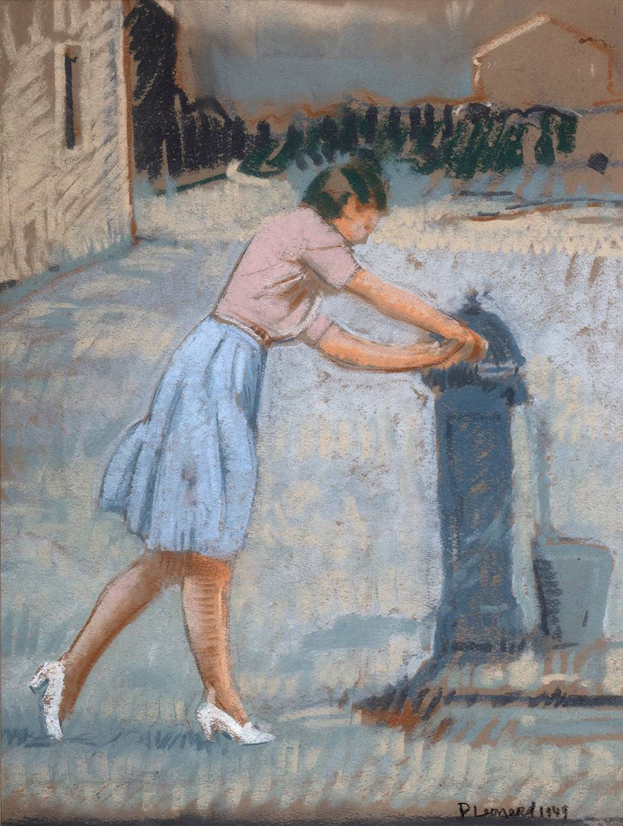 THE PUMP, THE SQUARE, RUSH, COUNTY DUBLIN, 1949 by Patrick Leonard HRHA (1918-2005) at Whyte's Auctions