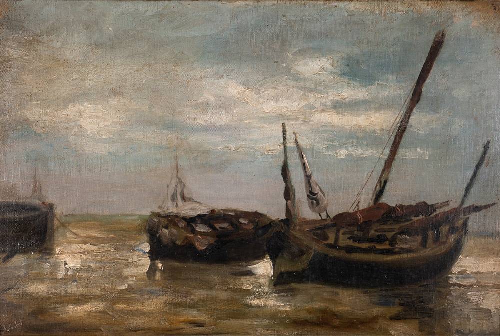 BEACHED FISHING BOATS by John Crampton Walker HRHA (1890-1942) at Whyte's Auctions