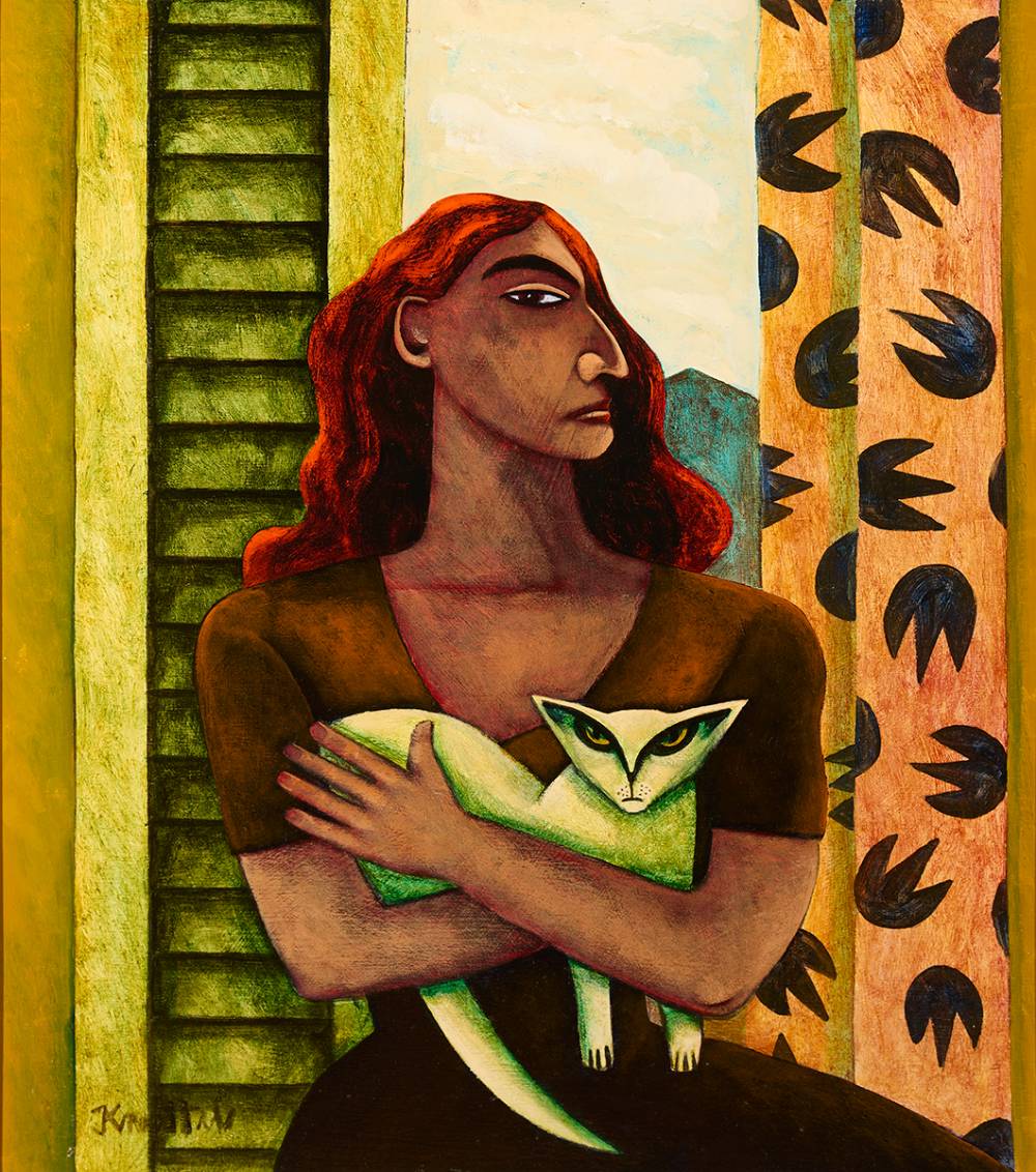 WOMAN WITH CAT by Graham Knuttel sold for 5,200 at Whyte's Auctions