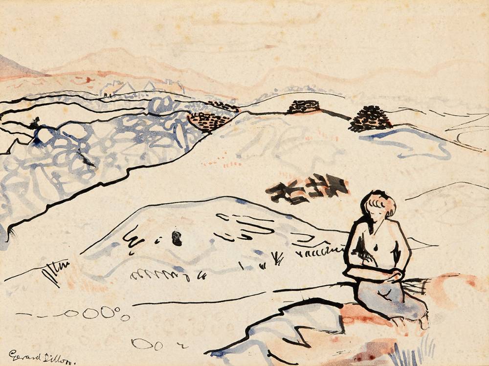NANO REID SKETCHING AT ROUNDSTONE, CONNEMARA by Gerard Dillon sold for 3,800 at Whyte's Auctions