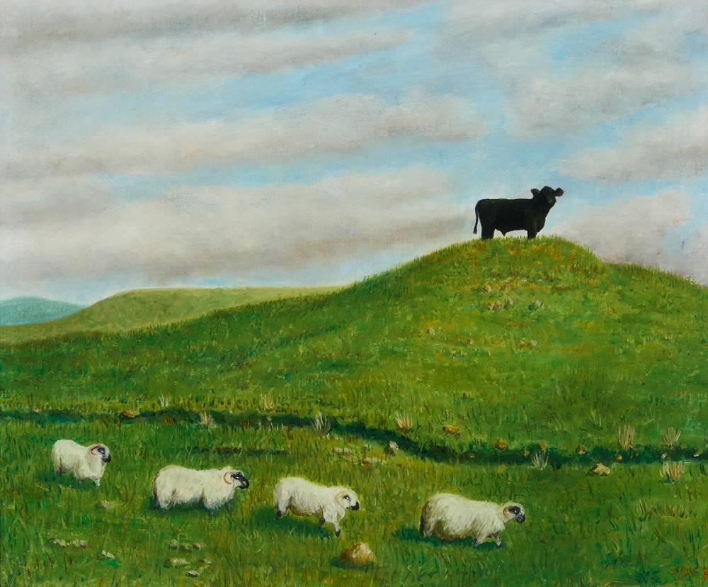 LANDSCAPE WITH SHEEP AND COW, 1973 by Stephen McKenna PPRHA (1939-2017) at Whyte's Auctions