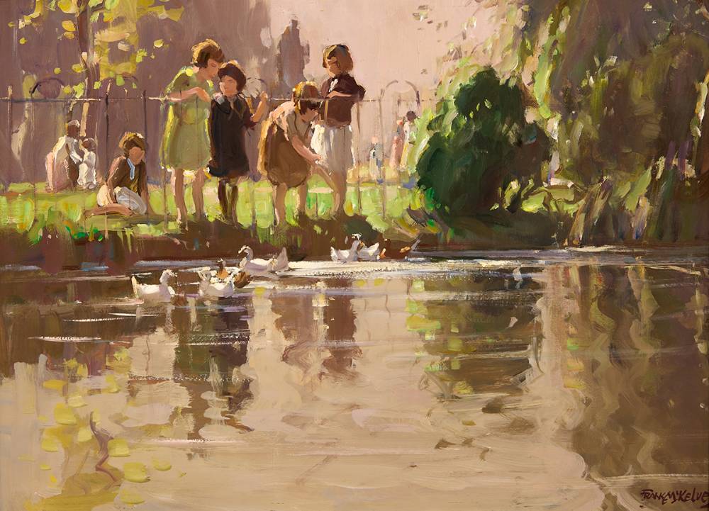FEEDING DUCKS, ST. STEPHEN'S GREEN, DUBLIN by Frank McKelvey sold for 10,500 at Whyte's Auctions