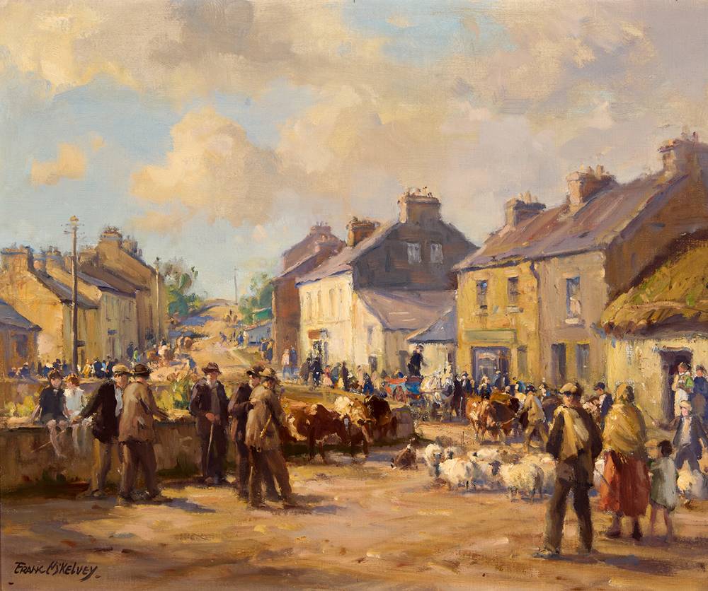 FAIR DAY, ROUNDSTONE, COUNTY GALWAY c.1959 by Frank McKelvey sold for 26,000 at Whyte's Auctions