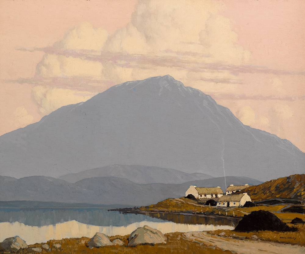 COTTAGES BY A LAKE, ACHILL, CONNEMARA by Paul Henry RHA (1876-1958) at Whyte's Auctions